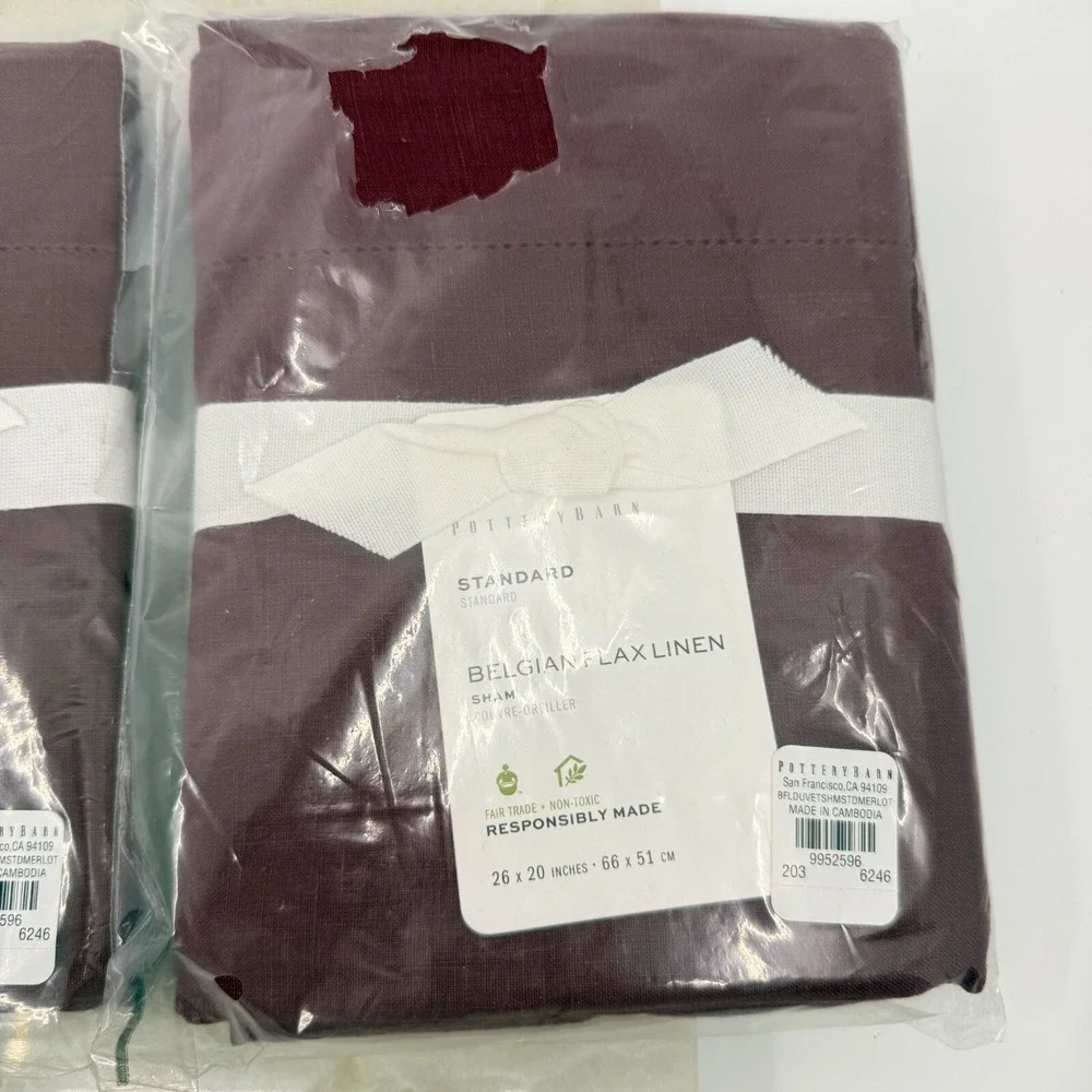 Pottery Barn Merlot Belgian Flax Linen Standard Shams Set Of 2 Luxury NEW
